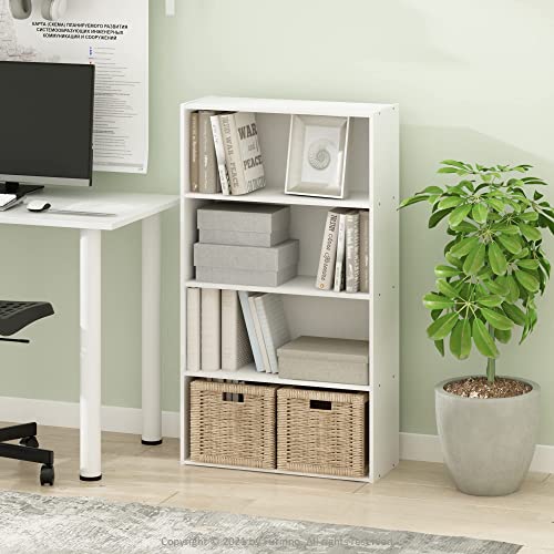 Furinno Pasir 4-Tier White Bookshelf & Storage Solution - WoodArtSupply