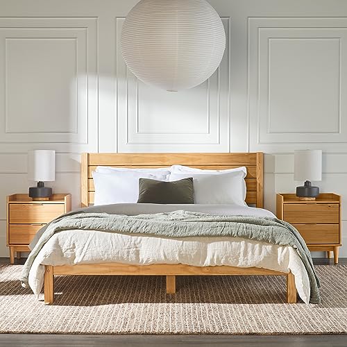 Walker Edison Ayla Boho Slatted Headboard Queen Bedframe, Queen Size, Natural Pine Walker Edison