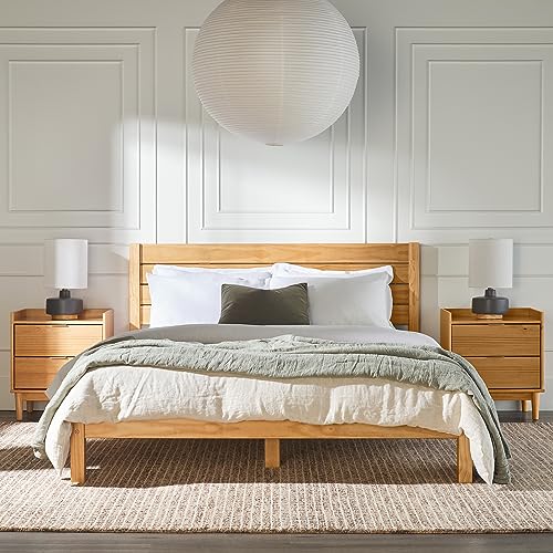 Walker Edison Ayla Boho Slatted Headboard Queen Bedframe, Queen Size, Natural Pine - WoodArtSupply