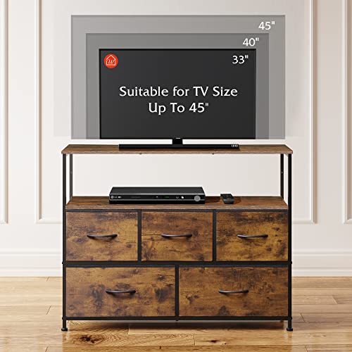 WLIVE TV Stand Dresser for Bedroom with 5 Fabric Drawers, Entertainment Center with Open Shelf and Power Outlet for 45 inch TV, Media Console Table with Storage for Closet, Living Room, Rusti - WoodArtSupply