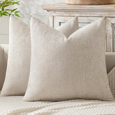 MIULEE Pack of 2 Christmas Couch Throw Pillow Covers 18x18 Inch Neutral Beige Modern Boho Accent Decorative Pillow Covers Soft Chenille Farmhouse Cushion Covers for Home Decor Bed Sofa Living Room