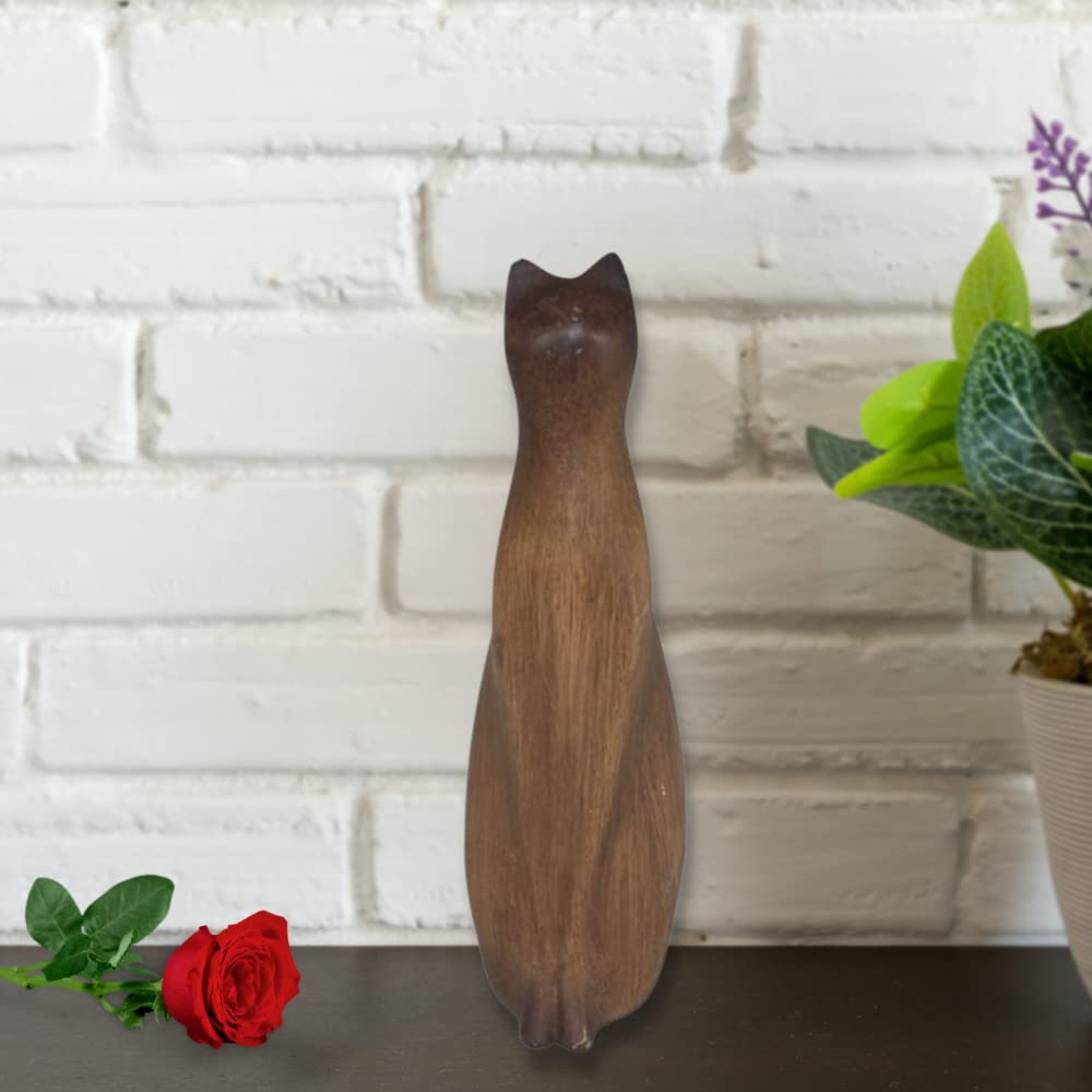 Comfy Hour Farmhouse Collection 8" Decorative Kitty Statue Sitting Cat Figurine, Wood Grain Smooth Finish, Polyresin Comfy Hour