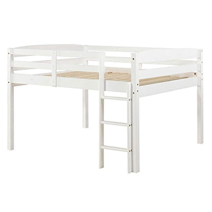 Camaflexi Tribeca White Solid Wood Low Loft Bed Frame with 14 Slats and Dual Center Support - WoodArtSupply