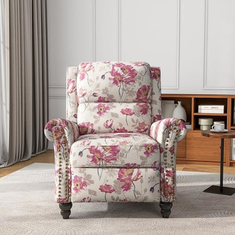 UIXE Pushback Recliner Chair, Fabric Armchair Push Back Accent Chair, Rivet Trim Club Chair Home Theater Overstuffed Single Sofa Reading Seat for Living Room, Pattern UIXE