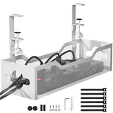 Under Desk Cable Management Tray No Drill, 13.38'' Metal Tray with Clamp for Wire Management, Litwaro Cord Organizer Home Office Damage to Standing Desk, White Litwaro