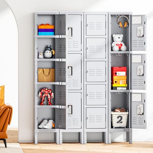 Greenvelly Metal Locker, 66”Lockers for Employees with 5Doors,Tall Steel Lockable Storage Lockers with Standing Legs,Card Slots,Vents for Gym,School,Office,Kids Room(Grey) - WoodArtSupply