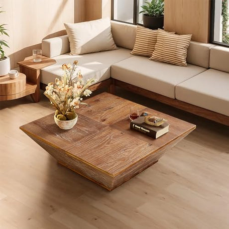 DS-HOMEPORT Square Wood Coffee Table for Living Room - Lift Top Farmhouse Coffee Table with Storage - Mid Century Rustic Wooden Coffee Table Vintage Coffee Table, 35.43"D X 35.43"W X 13.78"H (Cherry) DS-HOMEPORT