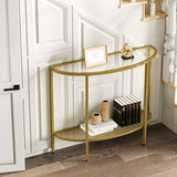 SAYGOER Glass Half Moon Console Table 2 Tier Narrow Entryway Table with Gold Metal Frames, Modern Couch Table Small Entry Way Tables, Easy Assembly, Clear Glass Gold Frames SAYGOER