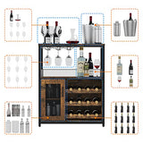 IDEALHOUSE Wine Bar Rack Cabinet with Light, Adjustable Shelves Coffee Bar Cabinet with Mesh Door and Baffle Design, 36 in Tall Small Liquor Bar Cabinet for Home, Kitchen, Dinning Room, Rustic Brown IDEALHOUSE