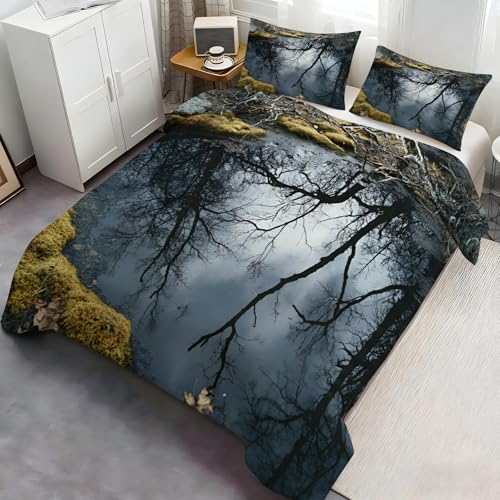 YFIOYI Reflection Comforter Set, Minimalist Bedding Set, Somber Decorative 3 Piece Bedding Set with 2 Pillow Shams, with Zipper（King Single） YFIOYI