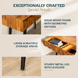 Bme Console Modern Mid-Century 2 Drawers and Metal Legs, Unique Geometric Design Sofa Table for Entryway, Hallway, Living Room, Teak Brown Bme