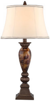 kathy ireland Mulholland Traditional Vintage Table Lamp 33" Tall Aged Bronze Golden Faux Marble Off White Bell Shade for Living Room Bedroom House Bedside Nightstand Home Office Entryway kathy ireland