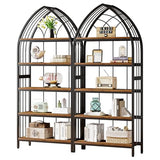 Tribesigns Rustic Brown & Black 74.8-Inch 5-Tier Industrial Curved Bookshelf Set of 2 Tribesigns