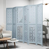 Giantex Room Divider 6 Panels - Boho Room Dividers with Carved Cutout Pattern & Solid Wood Frame, Fully Assembled, 65'' Folding Privacy Screen Partition Wall Divider for Room Separation, Light Blue Giantex