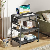 YAOHUOO 3 Tier Large Printer Stand with Power Outlet/Adjustable Storage Shelf, Rolling Cart with Wheels, Printer Table for Home Office 3D Printer/Heat Press/Laster, 22"×15" Black