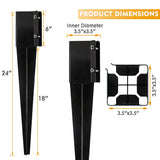 Kdgarden Fence Post Anchor Metal Ground Spike Heavy Duty Black Coated Powder Fence Stakes Post Support Base for 4"x4" Mailbox or Fence Post, 24"x4"x4" Outer Dia (3.5"x3.5" Inner Dia), Pack of 4 Kdgarden