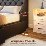 Rolanstar Twin Bed Frame with LED Lights and Charging Station, PU Leather Bed with Drawers, Wooden Slats, Noise Free, Easy Assembly, Black Rolanstar