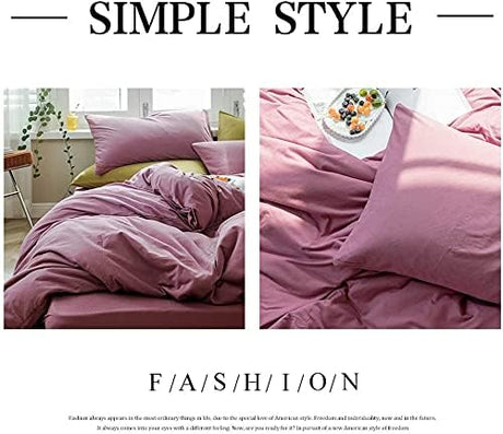AMWAN Jersey Knit Cotton Duvet Cover Pale Mauve Full Size Solid Purple Bedding Sets T Shirt Comforter 3 Piece Mauve Color 1 with 2 Pillowcases Full(80/ x90/) AMWAN