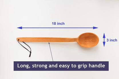 ECOSALL Heavy Duty Large Wooden Spoon 18-inch, Long Handle Cooking Spoon With a Scoop. Nonstick Big Spoon for Stirring, Mixing Cajun Crawfish Boil, Wall Décor. Super Strong Sturdy Giant Hardwood Spoon