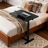Overbed Bedside Table with Hidden Casters, Adjustable Pneumatic Mobile Laptop Computer Standing Desk, Rolling Laptop Table, Movable Overbed Table Hospital Home Use, Black Simple Deluxe