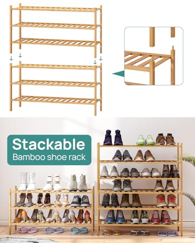 viewcare 3-Tier Long Shoe Rack, Bamboo Wood Shoe Rack for Closet, Entryway & Hallway, Stackable | Beautiful | Functional | Sturdy viewcare