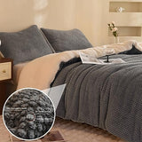 LLanCL 3D Jacquard Design Comforter Set, Ultra-Soft Warm Queen Size Sherpa Fur Plush 3-Pieces Sets Luxury Cozy Bedding with 2 Pillowcases (90"x90", Grey) LLanCL