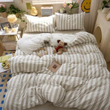 MOTNTD Brown Striped Twin Duvet Cover Set Boho Pattern Twin Comforter Cover Lightweight Stripe Dorm Room Farmhouse Duvet Cover with 2 Pillowcases Teen Boy Bedding Set Washed Microfiber Duvet Protector MOTNTD