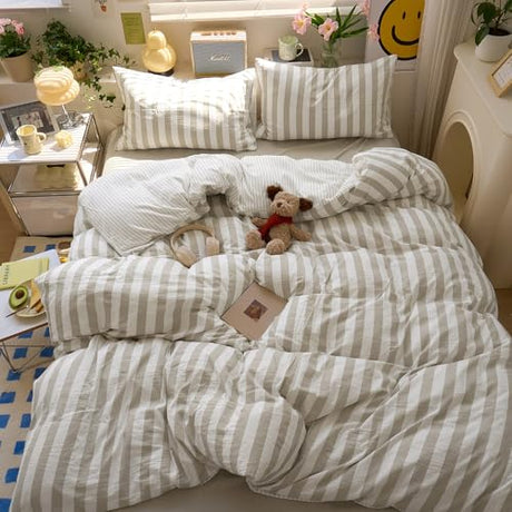 MOTNTD Brown Striped Twin Duvet Cover Set Boho Pattern Twin Comforter Cover Lightweight Stripe Dorm Room Farmhouse Duvet Cover with 2 Pillowcases Teen Boy Bedding Set Washed Microfiber Duvet Protector MOTNTD