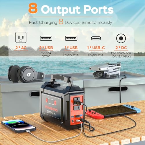 Portable Power Station 100W MARBERO Camping Solar Generator 167Wh Power Bank with AC Outlet 110V with Multi-Output LED Flashlights for CPAP Home Camping Hurricane Emergency - WoodArtSupply