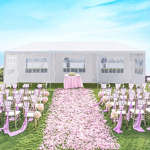 10'x30' Party Tent Outdoor Wedding Event Tents with 5 Removable Sidewalls, Heavy Duty Gazebo, Large Canopy Waterproof for Parties Patio Birthday Christmas White Gainvieyee