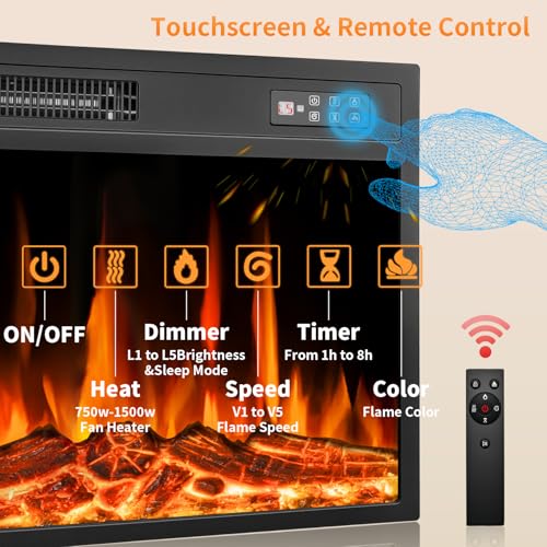 Tornivk 23 Inch Electric Fireplace Insert,750w/1500w Recessed Electric Fireplace Heater w/Timer,Adjustable Flame,Remote Control,Fireplace Insert for Bedroom,Living Room Tornivk
