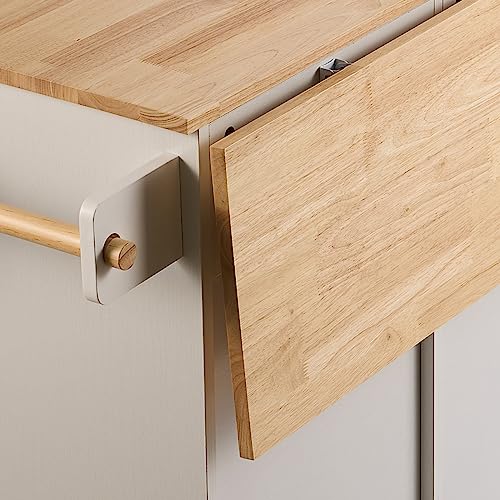 VEVOR Kitchen Island Cart with Solid Wood Top, 45.3" Width Mobile Carts with Storage Cabinet, Rolling Table with Spice Rack, Towel Rack, Drop Leaf and Drawer, Portable Islands on Wheels, White VEVOR