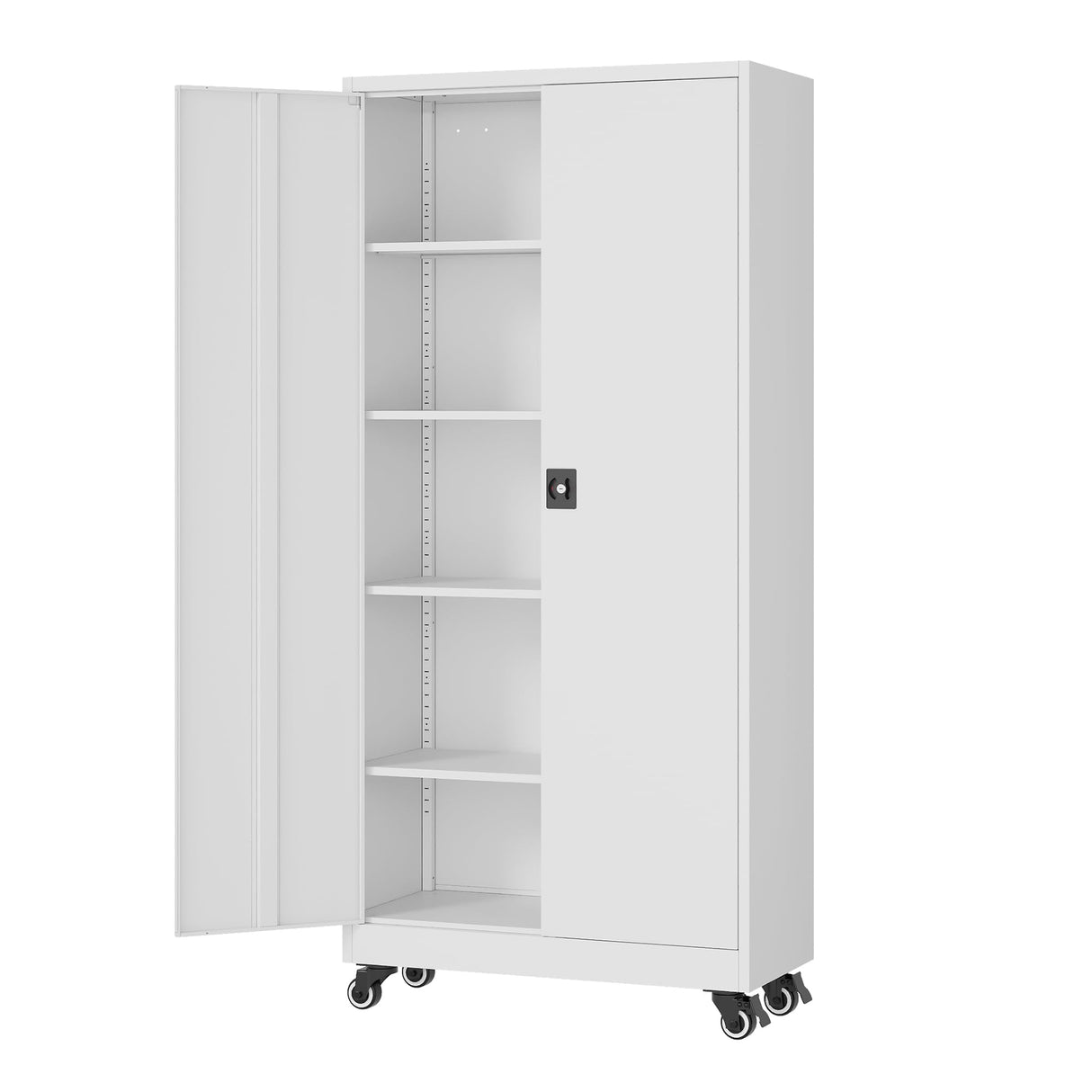 Fesbos Metal Rolling Storage Cabinet-74.6” Tall Steel File Cabinets with Wheels Lockable Doors and Adjustable Shelves-White Steel Storage Cabinet for Home, School, Office, Garage Fesbos