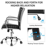 Giantex Ribbed Office Chair, Ergonomic Modern Leather Desk Chair with Adjustable Height & Arms, Swivel Mid Back Executive Conference Room Chairs for Meeting Room (4, Black) Giantex