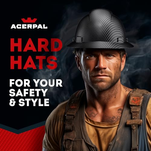 Acerpal Full Brim Non-Vented Classic Black Carbon Fiber Design Matte Finish OSHA Construction Approved Hard Hat with 6-Point Suspension Casco de construccion ACERPAL