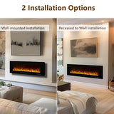 Oxhark Flame 42 inch Recessed and Wall Mounted Realistic Electric Fireplace with Multicolor Flame, 750/1500W Thermostat & Timer, Touch Screen & Remote Control, Black Oxhark Flame