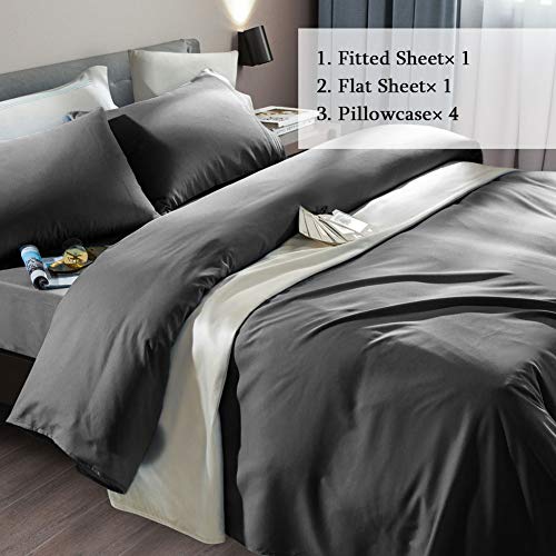 SONORO KATE Bed Sheet Set Super Soft Microfiber 1800 Thread Count Luxury Egyptian Sheets Fit 18-24 Inch Deep Pocket Mattress Wrinkle-6 Piece (Dark Grey, King) SONORO KATE