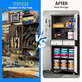 Aobabo 71" H 2 Drawer Metal Storage Cabinet with Wheels and 4 Pegboards,Lockable Steel Garage Storage Cabinet with 2 Adjustable Shelves,Black Sliver,Assembly Required Aobabo