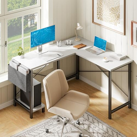 Alpen L Shaped Gaming Desk, Small Computer Desk, 50 Inch Wide Corner Desk, Work from Home Desk, Study Table for Bedrooms, PC Writing Table with Storage and Reversible Shelf, White Alpen