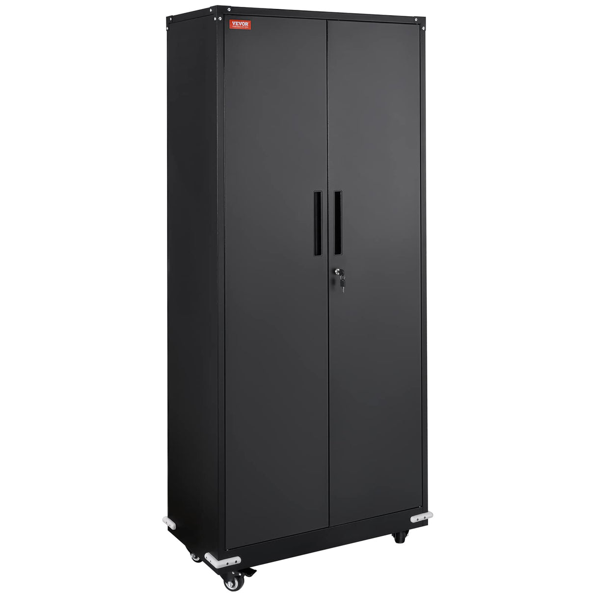 VEVOR Metal Storage Cabinet with Wheels, 75 in Locking Cabinet with 4 Adjustable Shelves & 2 Magnetic Doors, 200 lbs Capacity per Shelf, Metal Cabinet with 3 Keys for Home, Office, Garage, Black VEVOR