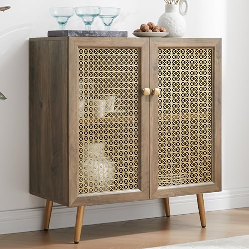 EDYO LIVING 31" Rustic Sideboard Buffet Cabinet with Metal Grid Decorated, Wood Accent Storage Credenza Cabinet, Console Table for Living Room, Hallway, Dining Room, Kitchen, Rustic Oak