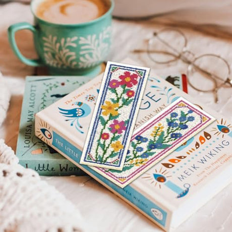 ORIGACH 6 Pcs Flower Cross Stitch Bookmark Kit for Beginner with Backing Felt Floss Instruction Sunflowers Tulip DIY Stamped Embroidery Bookmark Kit for Starter Adults Book Lovers ORIGACH