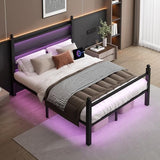 CLIBFENG Queen Bed Frame with Headboard and Footboard,Steel Slats Support-LED Bed Frame with USB Charging Station,Mattress Foundation-Under Bed Storage,No Box Spring Needed,Noise Free,Black CLIBFENG