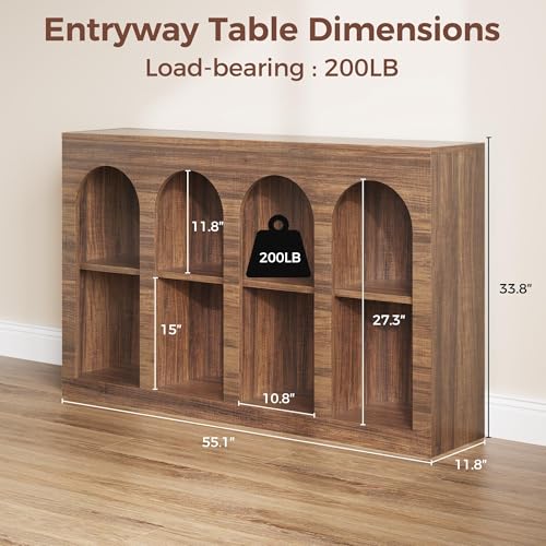 LIKEMET 55" Arched Console Table, Mid Century Modern Entryway Table with 4 Tier Display for Entryway, Living Room, Entrance, Hallway, Foyer and Front Door LIKEMET