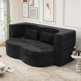 78" Convertible Sofa Bed with Pillows Queen Sleeper Sofa,Foam Folding Mattress Sleeper Modern Teddy Fabric Floor Cushion and Futon Chaise Lounge Sofa,For Apartments,Guest Rooms,Guest Use,Condo,Black Luxanimarion