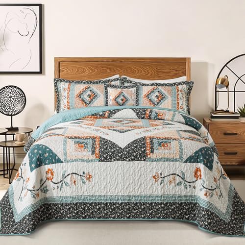 BEDIFANY Cotton Quilts Queen Size Sets - Lightweight Bedspreads Queen Size - Lightweight Garden Style Queen Quilt Bedding Sets for Bed Decorations for All Seasons, 3 Pieces BEDIFANY