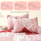 Whale Flotilla Patchwork Quilt Twin Size, Extra Soft Boho Floral Bedspreads for Bed Reversible Lightweight Twin Quilt Bedding Set Printed Coverlets with 1 Pillow Sham for All Seasons, Red Whale Flotilla