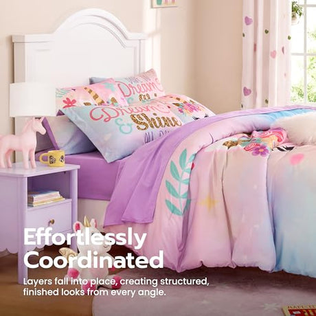 Joiedomi Kid Twin Comforter Set 5 Piece Unicorn Bedding Set for Boys Girls Super Soft Microfiber Bed in a Bag with Comforter Sheets Pillowcase Sham Joiedomi