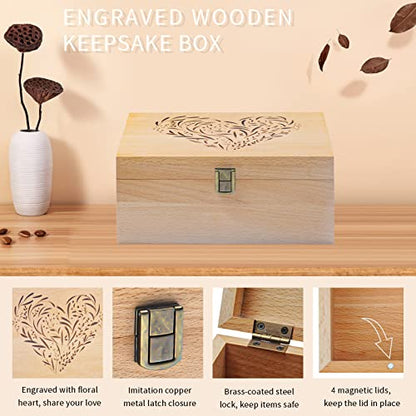 EXISTING Wooden Memory Keepsake Box, Floral Heart Engraved Keepsake Boxes with Lids, Memory Box for Keepsakes for Anniversary, Wedding, Memory, - WoodArtSupply