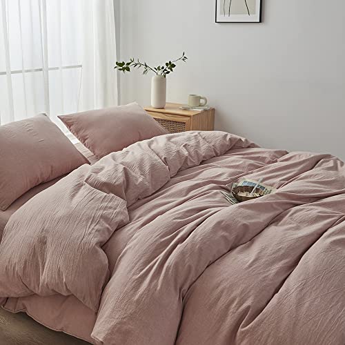 FACE TWO FACE Bedding Duvet Cover Set100% Washed Cotton Duvet Cover Linen Like Textured Breathable Durable Soft Comfy (Twin, Old Pink) FACE TWO FACE